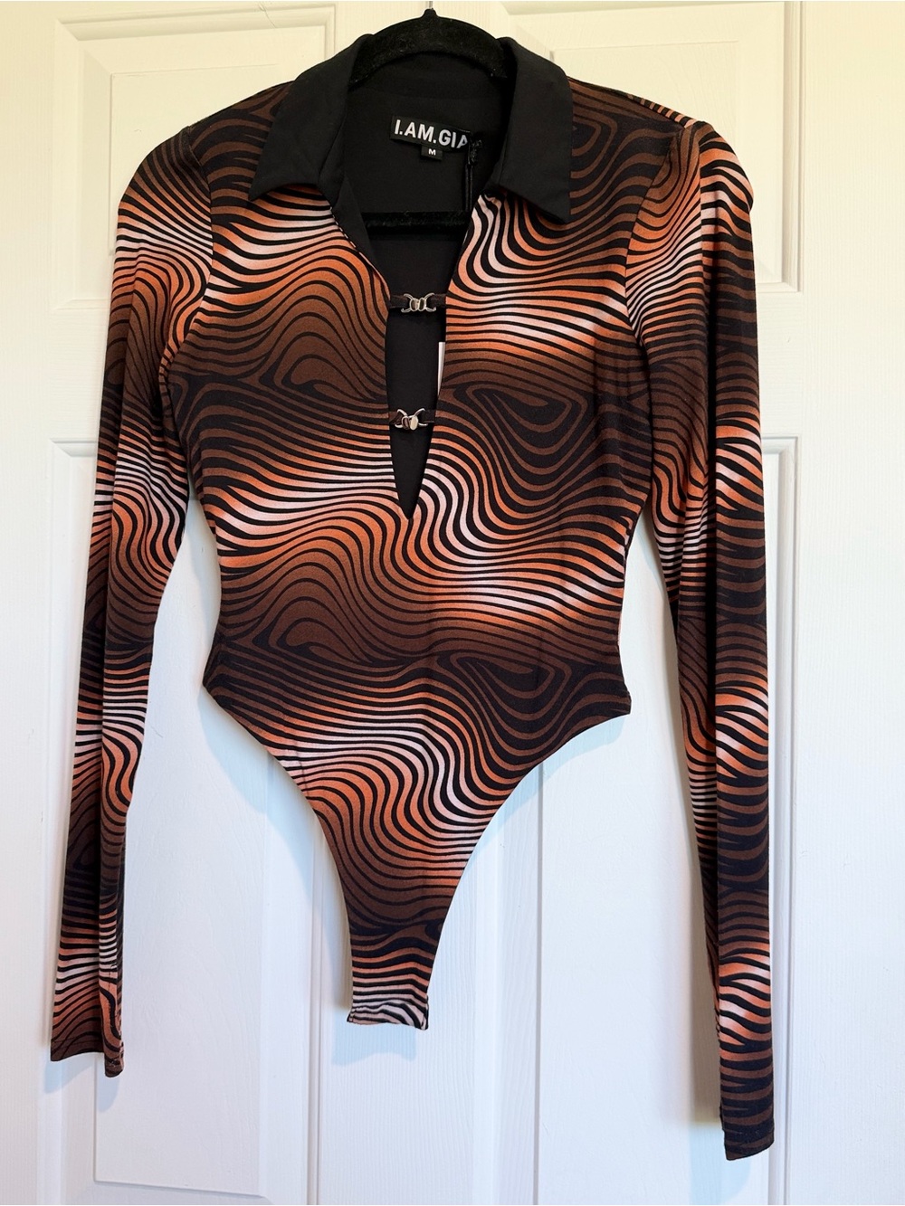 I.AM.GIA Brown Swirl Long-Sleeve Keyhole Bodysuit - Picture 3 of 6